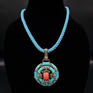 Heidi Daus Turquoise & Coral Pendant Necklace With Crystal Accents & Gold-Tone